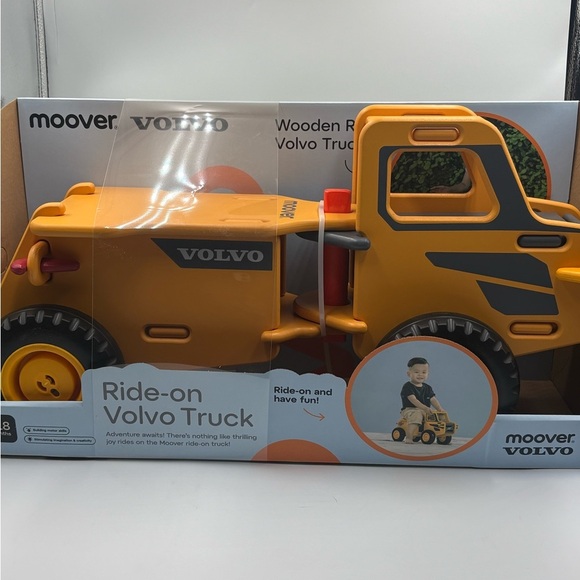 Moover Toys Wooden Foot-To-Floor Volvo Wooden Dump Truck  Moover Volvo Wooden Ride-On Truck - Yellow Construction Toy - New yellow